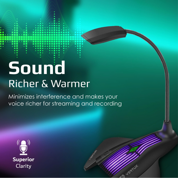 Vertux VERTUMIC-1 Gaming Microphone with LED HD & Anti-Vibration - Black | VERTUMIC-1